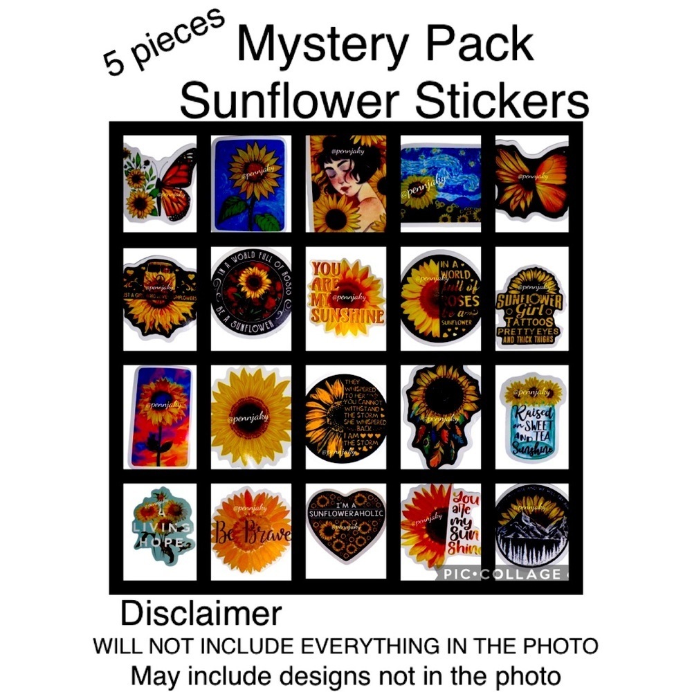 SUNFLOWER lovers 5 stickers mystery bundle for water bottles laptop card laptop